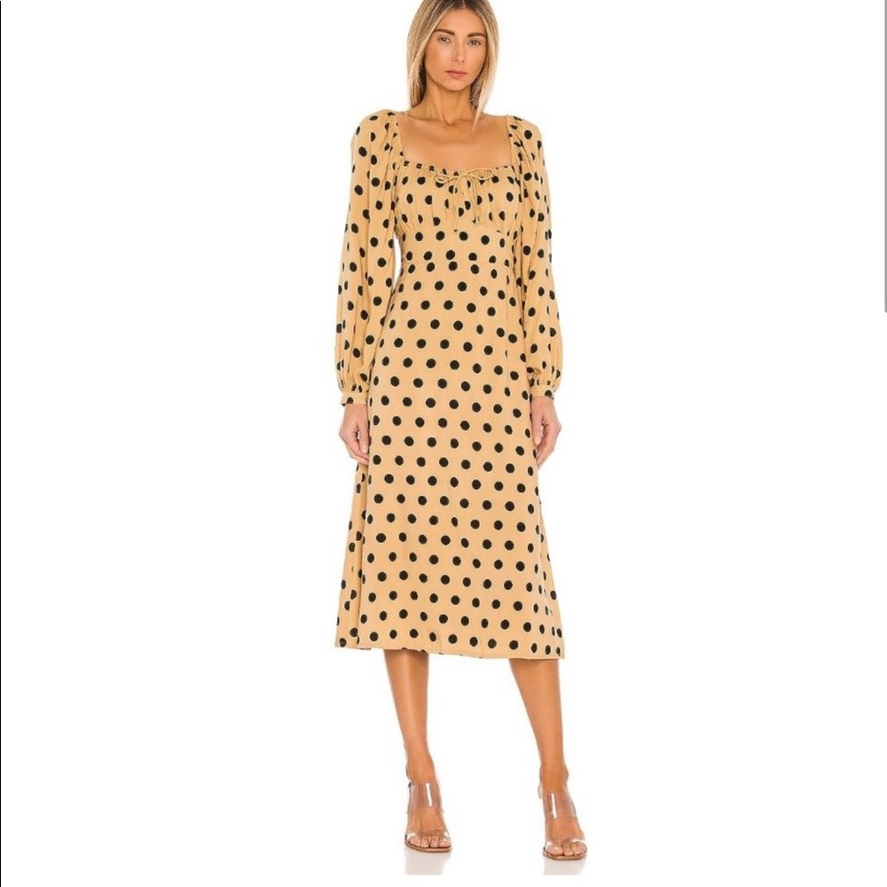 FAITHFULL THE BRAND Massima Midi Dress Size 2 in Biscuit Emelda Dot